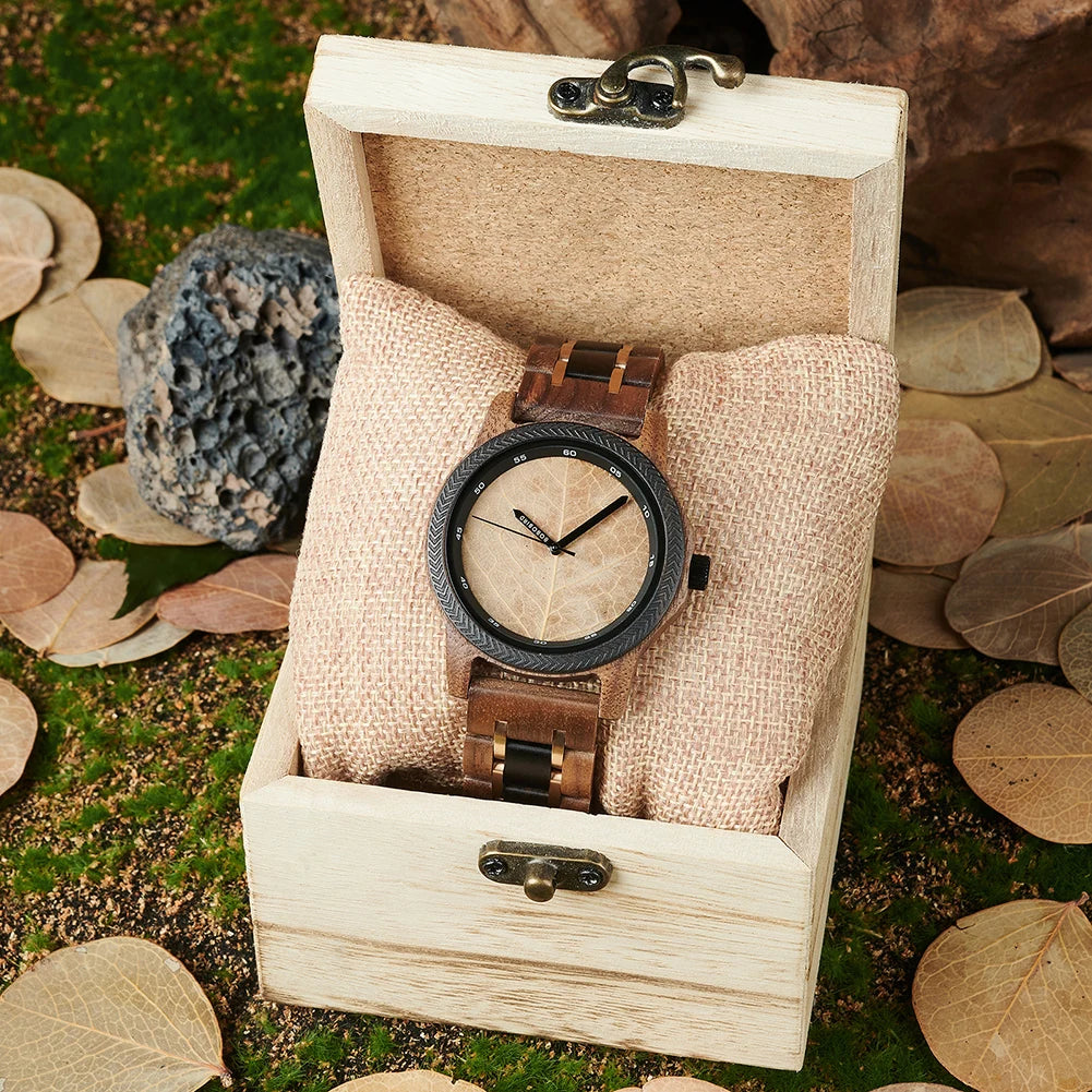 " New " Montre quartz et feuille naturel