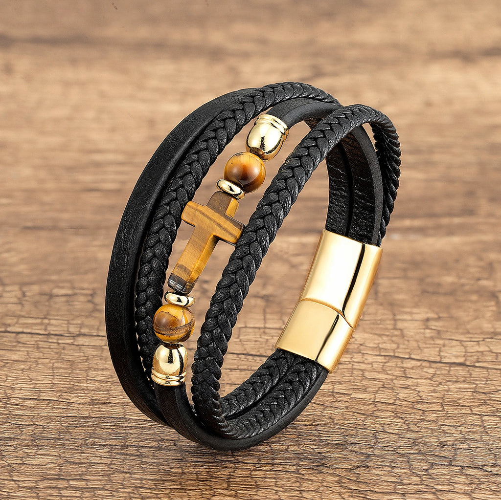 Bacelet cuir croisé "croix"