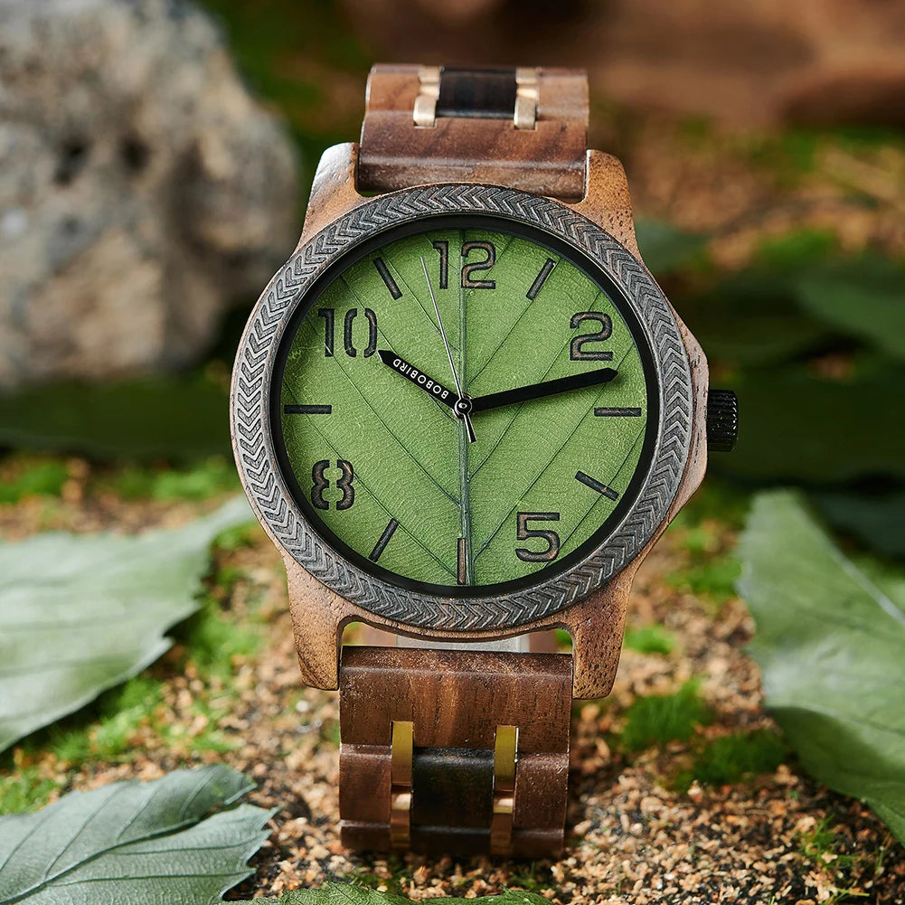 " New " Montre quartz et feuille naturel