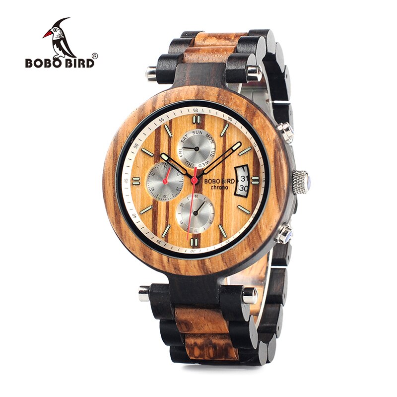 BOBO BIRD WP17 hommes bois chronographe ébène