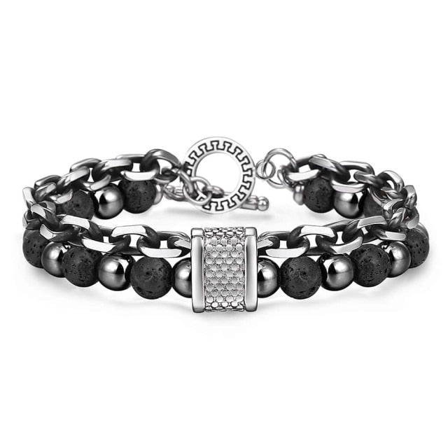 Bracelet pierre & acier avec anneau