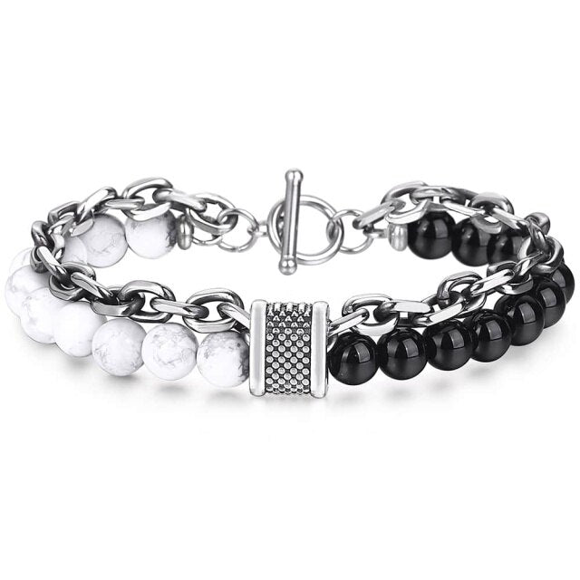 Bracelet pierre & acier avec anneau