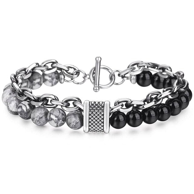 Bracelet pierre & acier avec anneau
