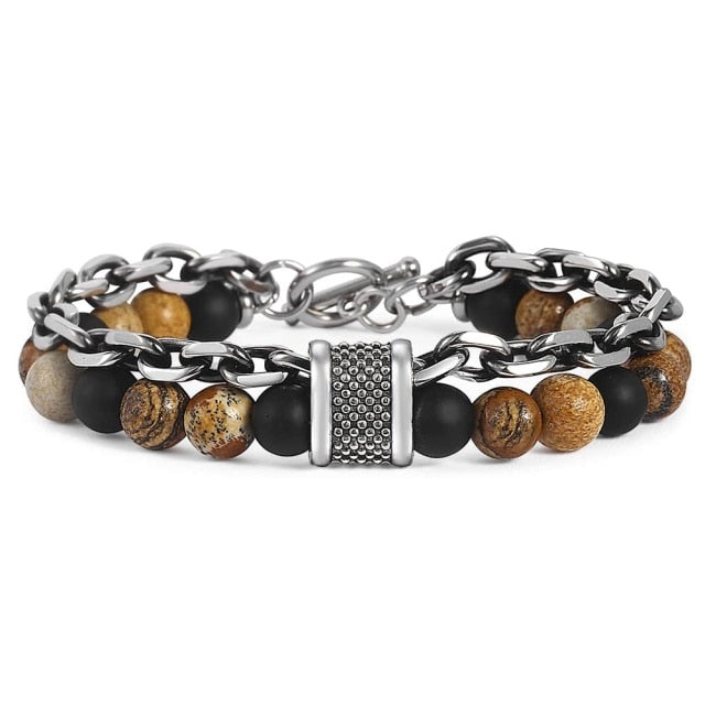 Bracelet pierre & acier avec anneau