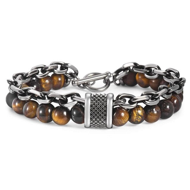 Bracelet pierre & acier avec anneau