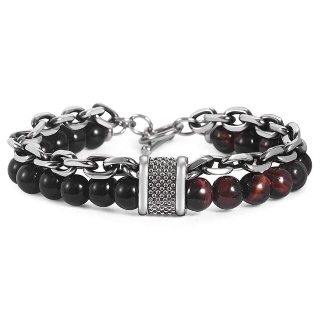 Bracelet pierre & acier avec anneau