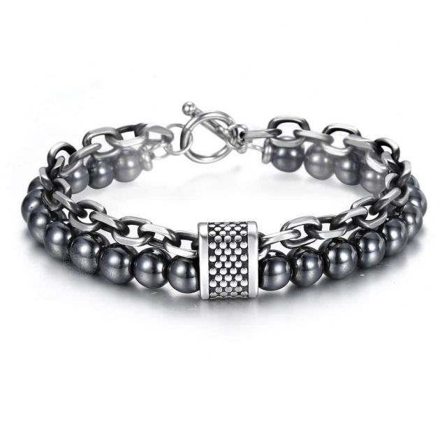 Bracelet pierre & acier avec anneau