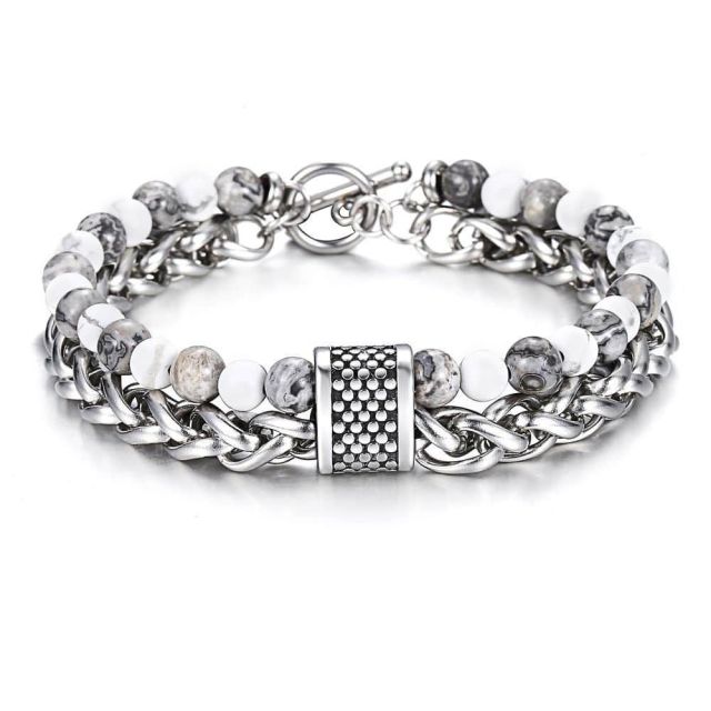 Bracelet pierre & acier avec anneau