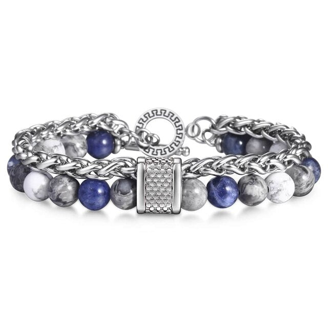 Bracelet pierre & acier avec anneau