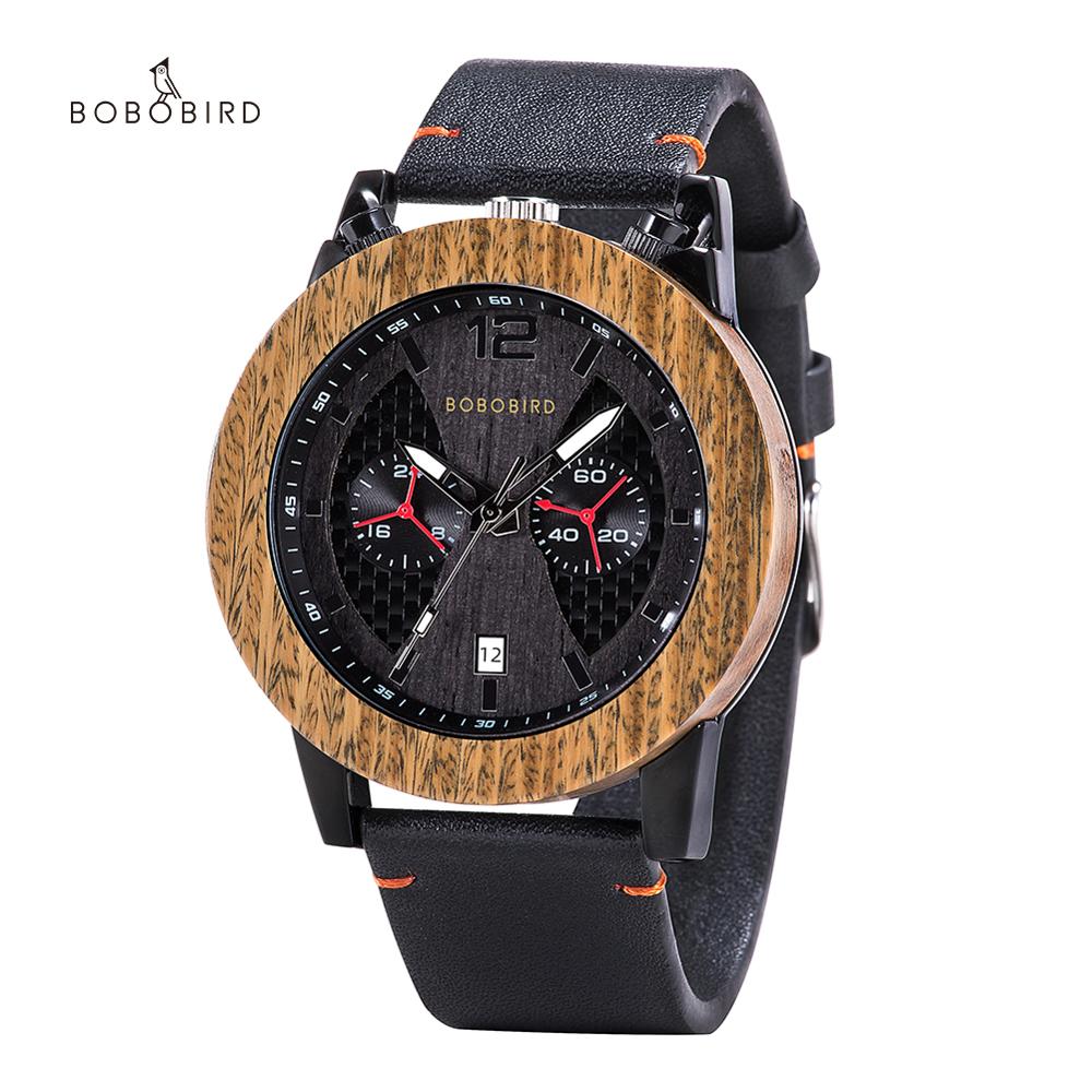 Montre Bobo Bird bois et cuir chronographe