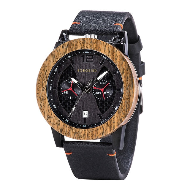Montre Bobo Bird bois et cuir chronographe