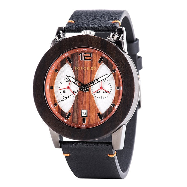 Montre Bobo Bird bois et cuir chronographe