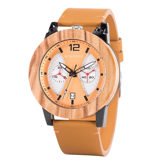 Montre Bobo Bird bois et cuir chronographe